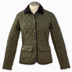 Barbour Olive Wool Herringbone Tweed Quilted Dean Jacket 6